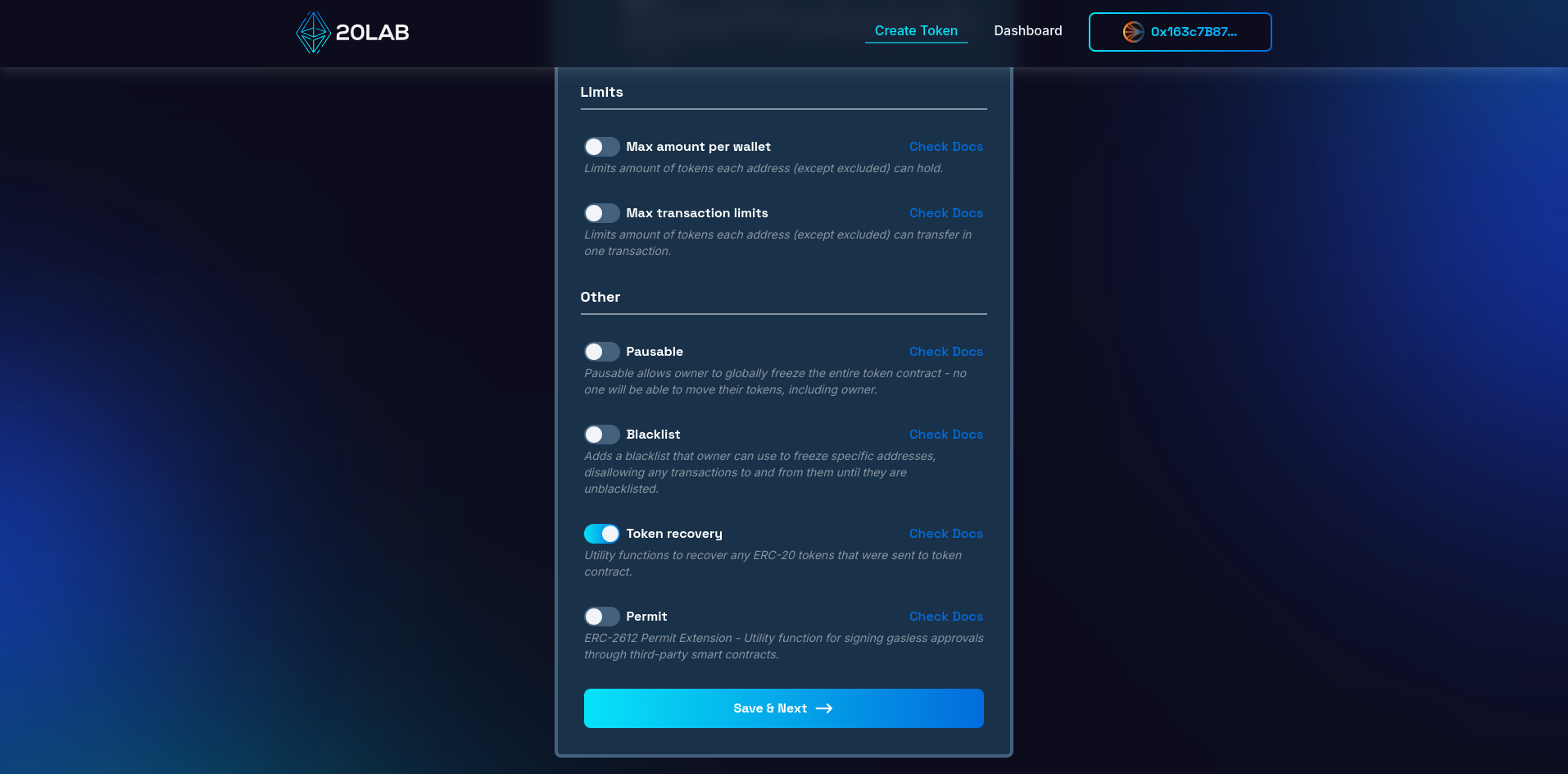 View on token recovery feature in generator