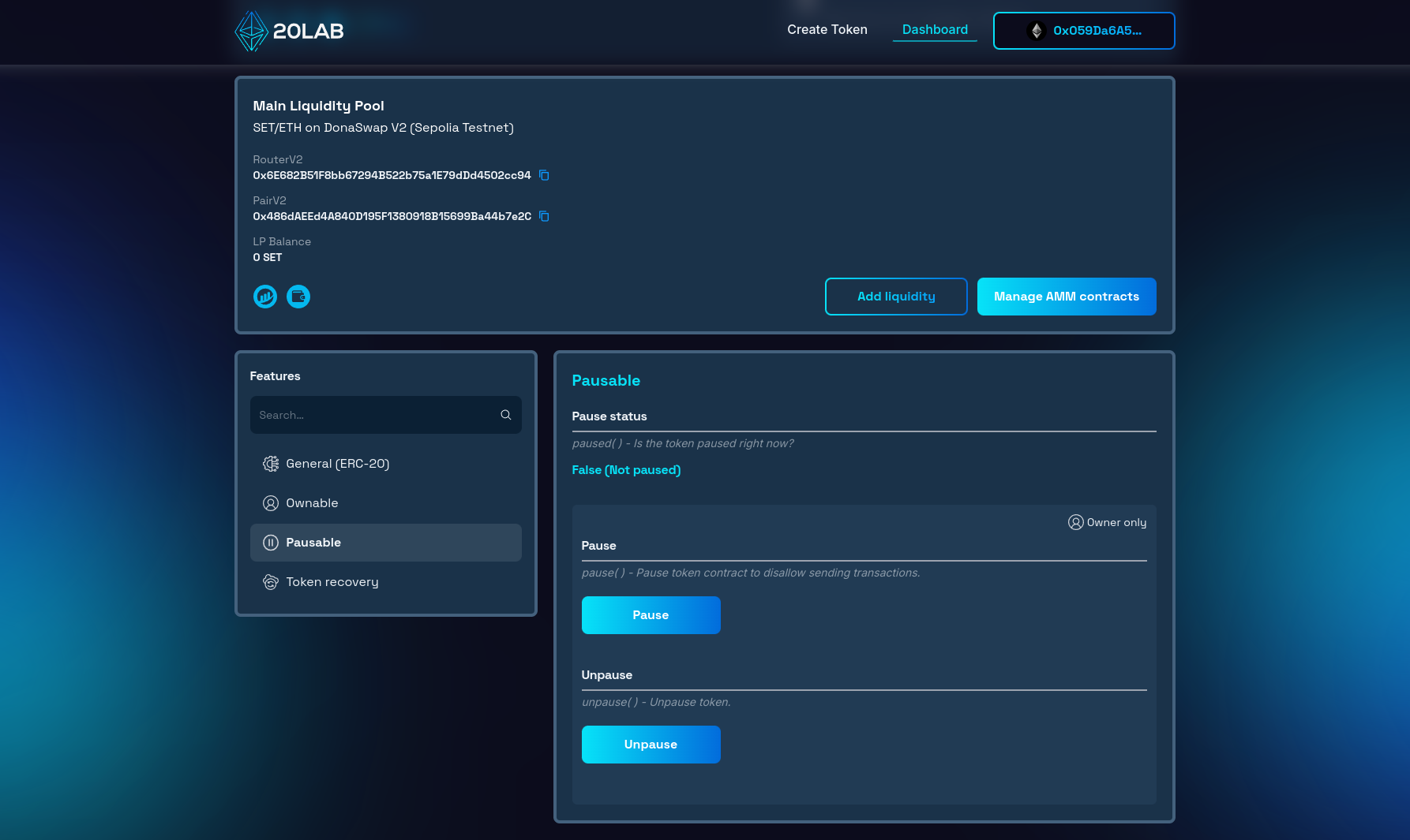 Pausable section of dashboard