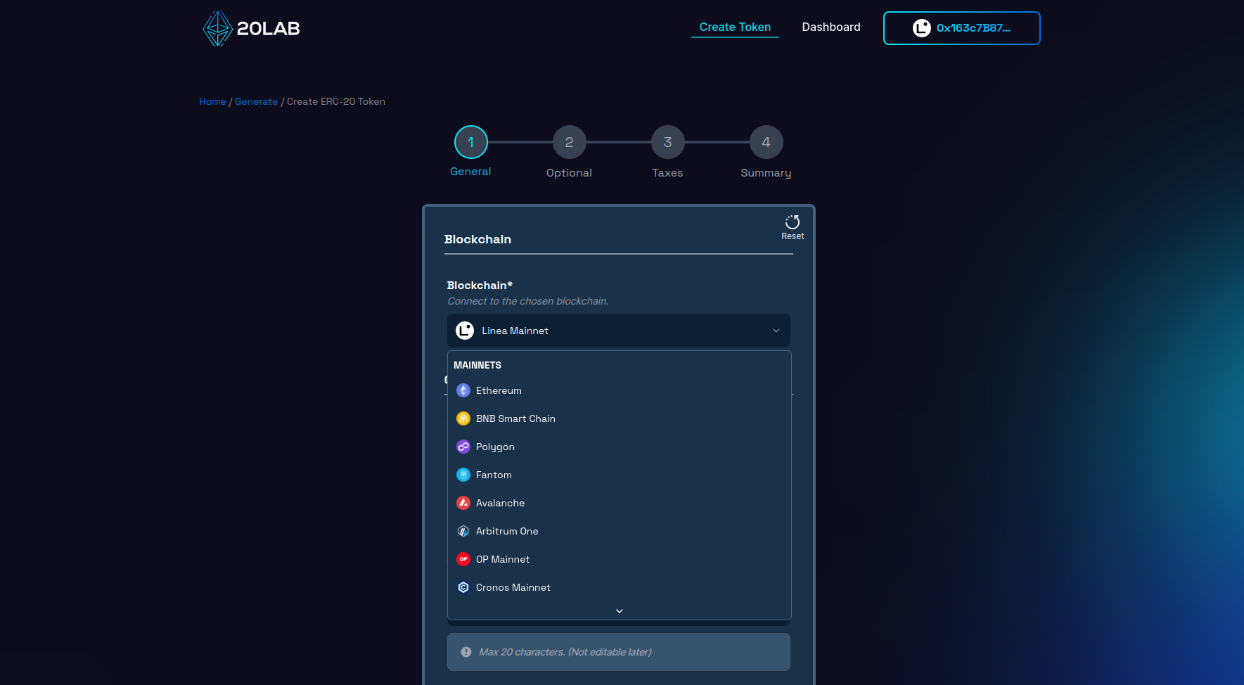 Changing blockchain in generator page to Linea