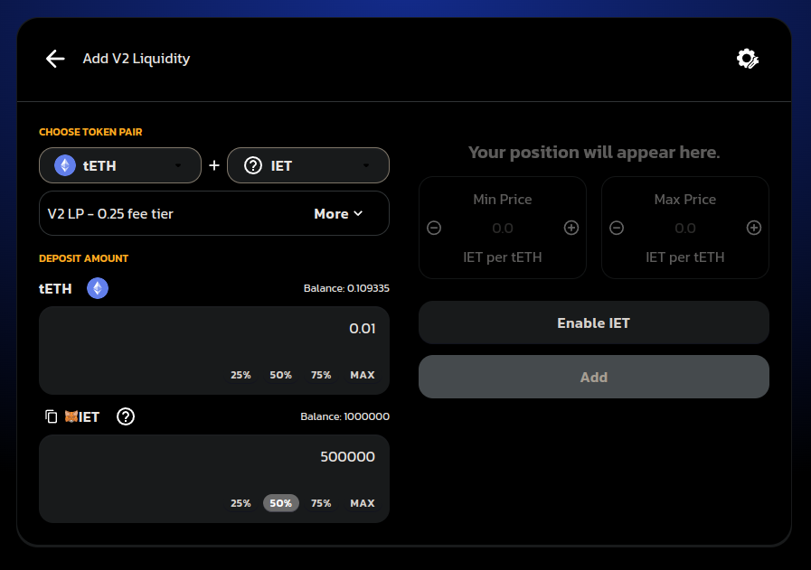 Adding test liquidity to ERC-20 token