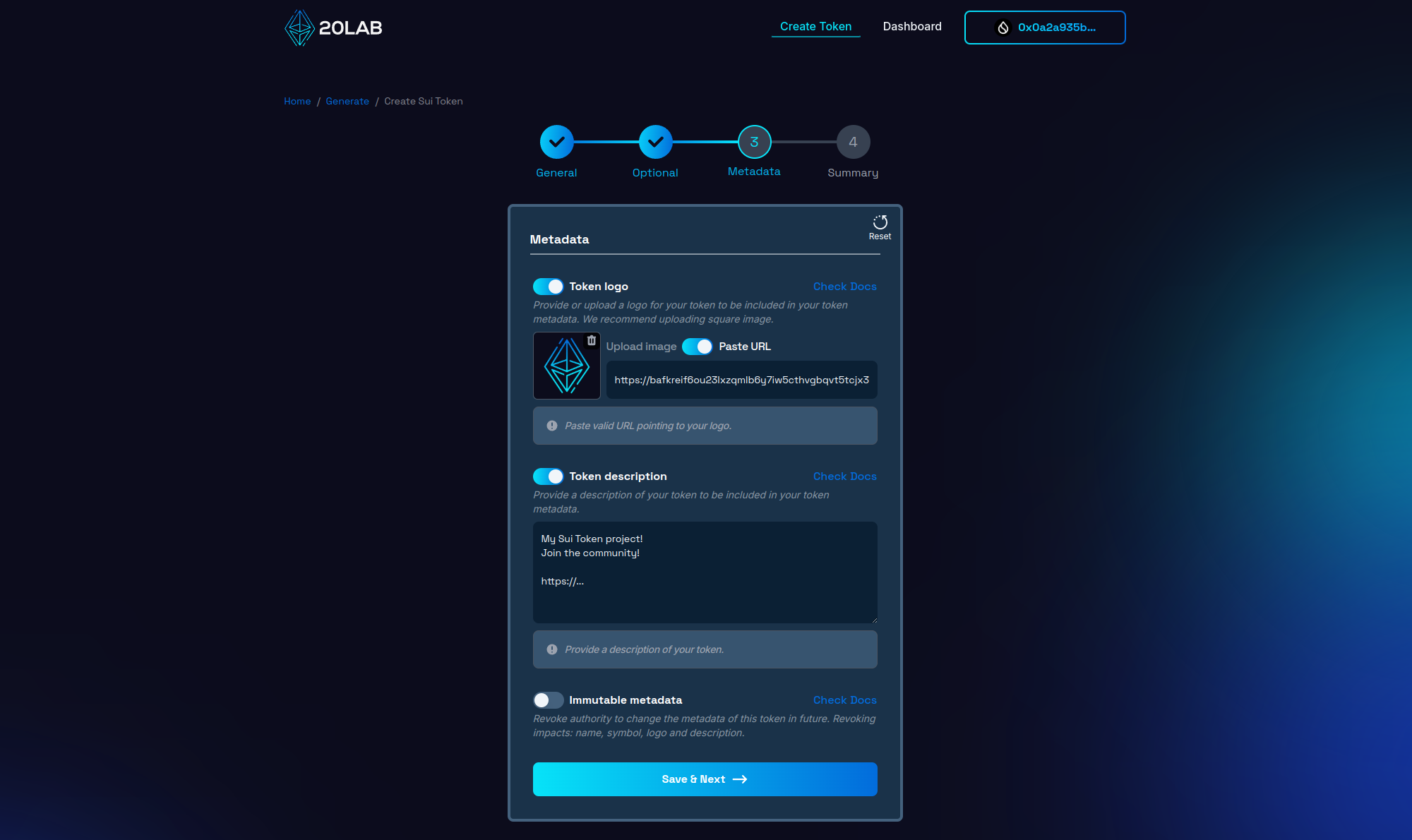 Adding token logo and token description