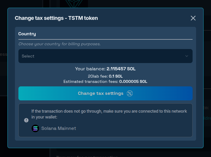 Transfer tax config tool confirmation modal
