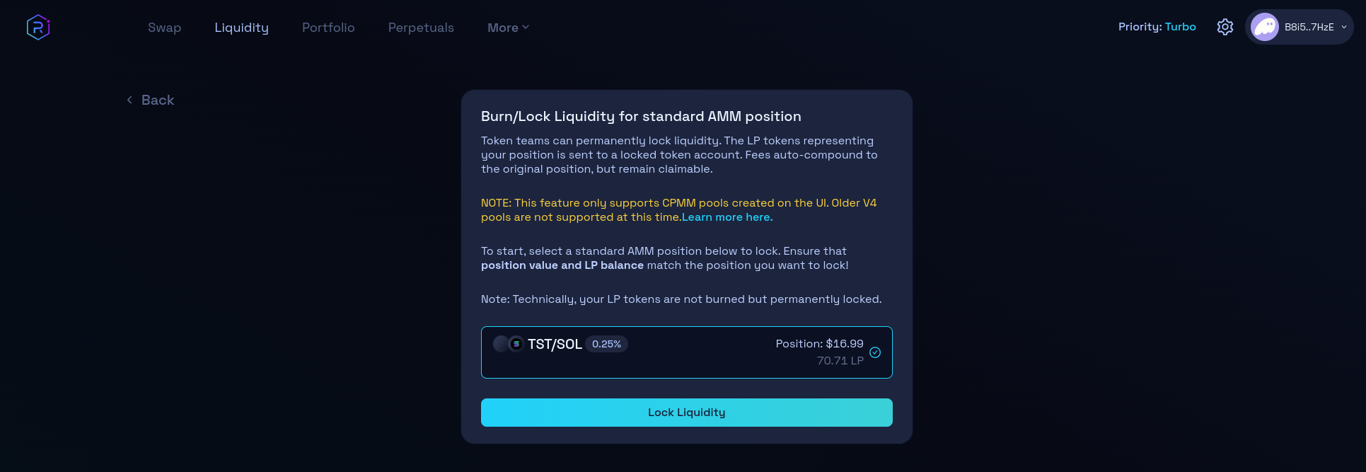 Raydium's burn/lock interface