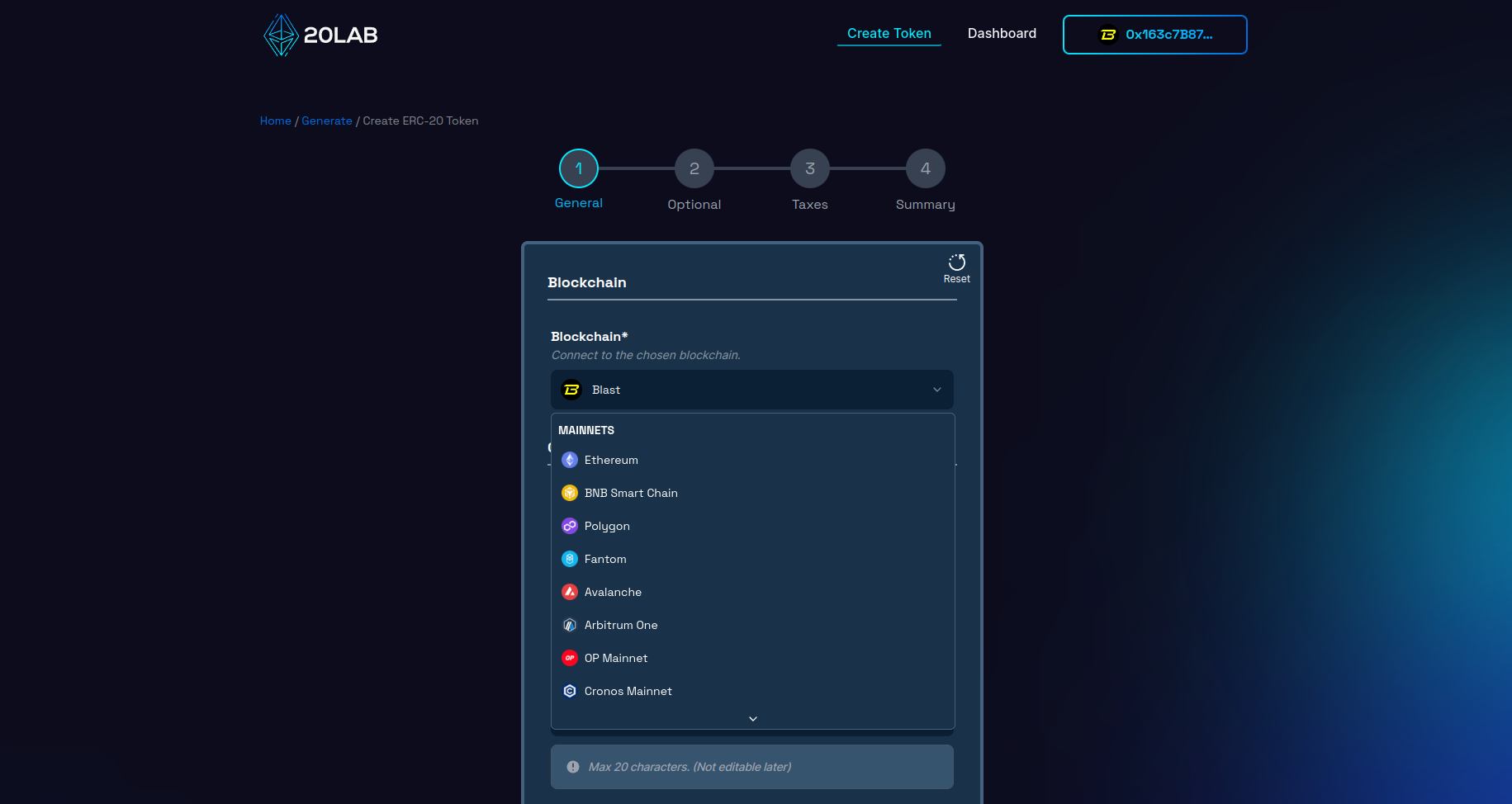 Changing blockchain in generator page to Blast