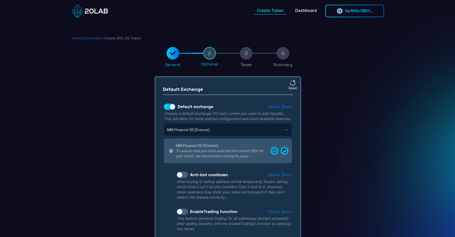Selecting default exchange for ERC-20 token