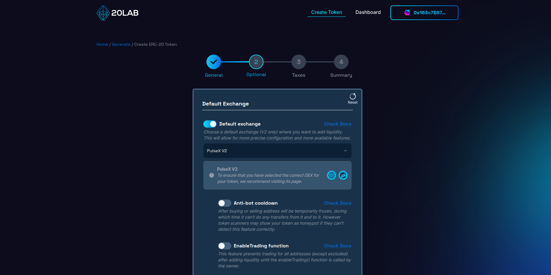 Selecting default exchange for ERC-20 token