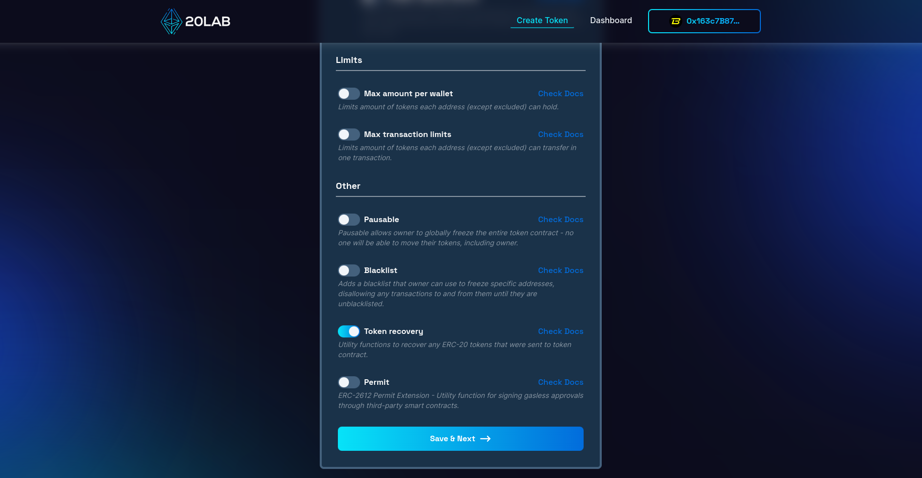 View on token recovery feature in generator