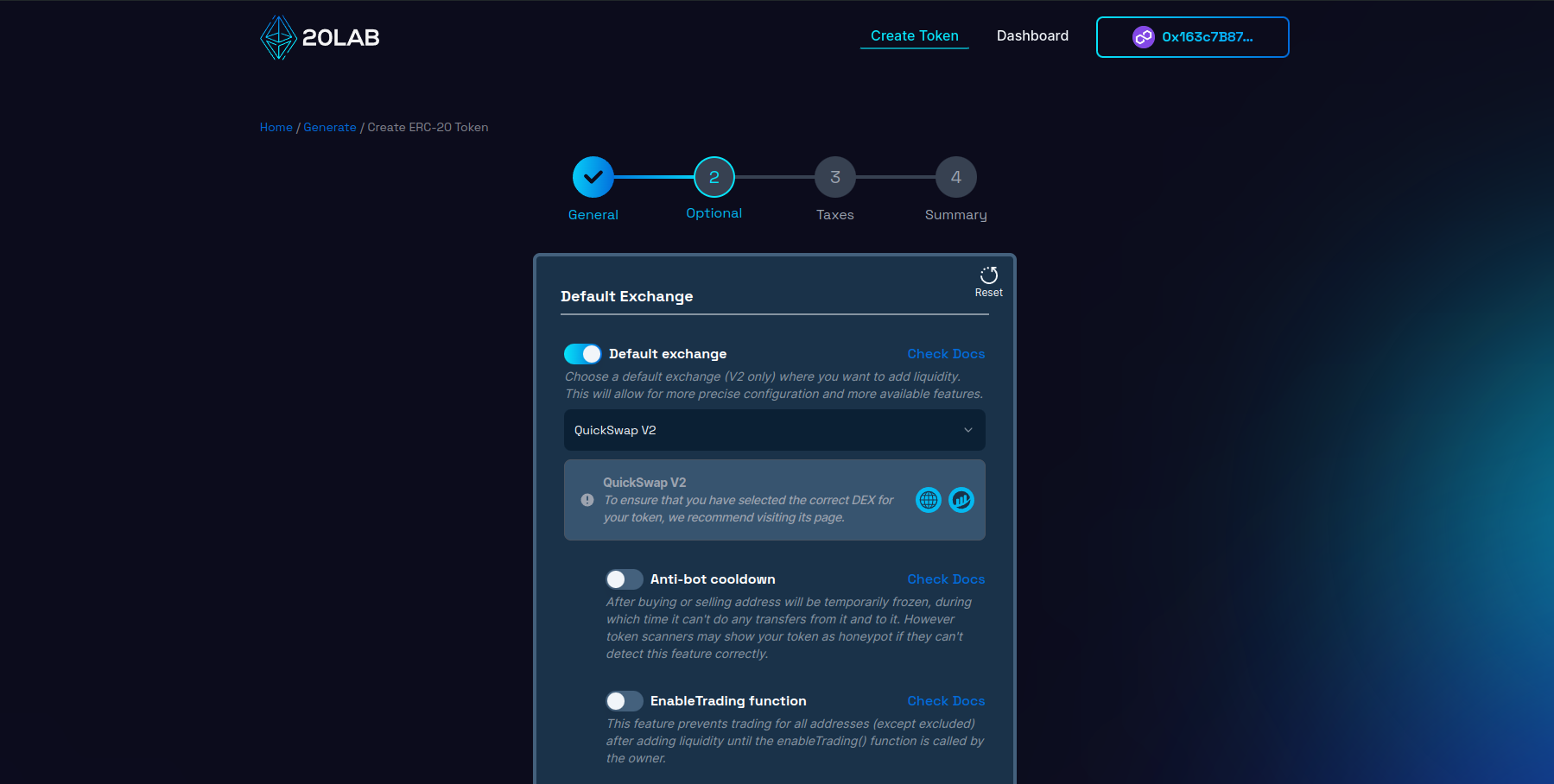 Selecting default exchange for ERC-20 token