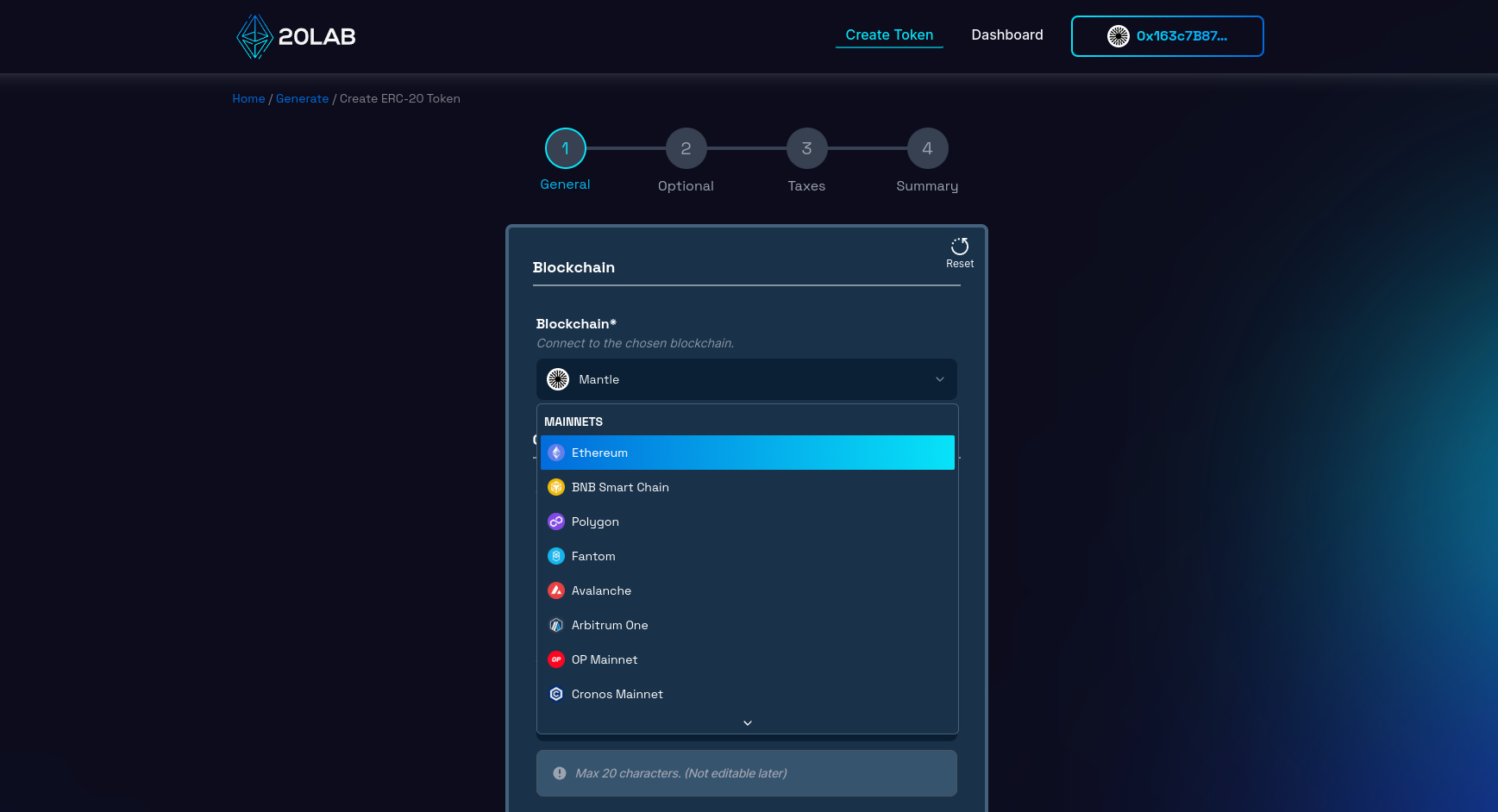 Changing blockchain in generator page to Mantle