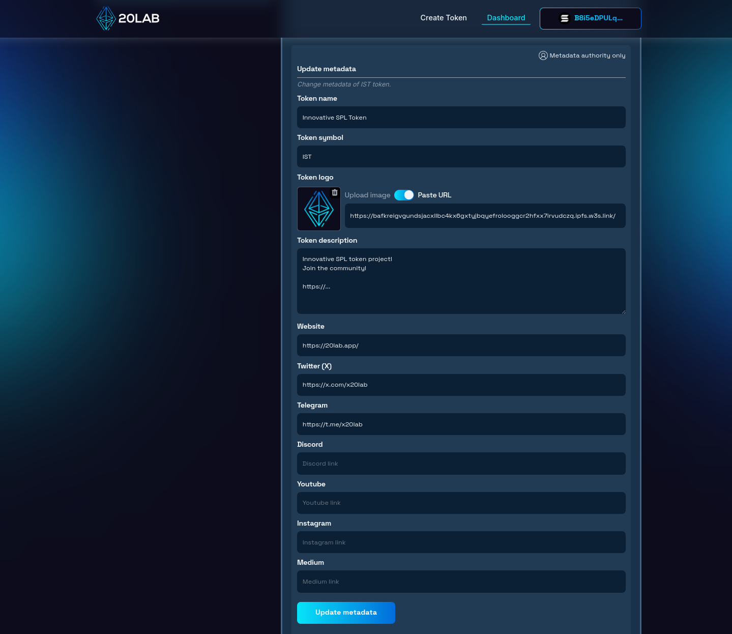 Update metadata function in Metadata section