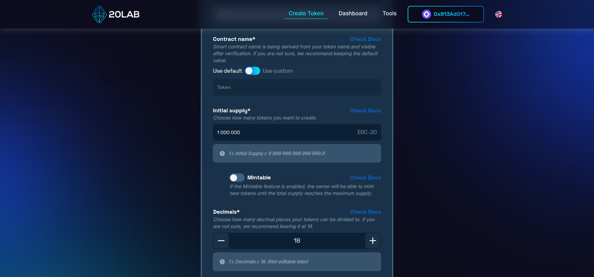 Adding initial supply and decimals information