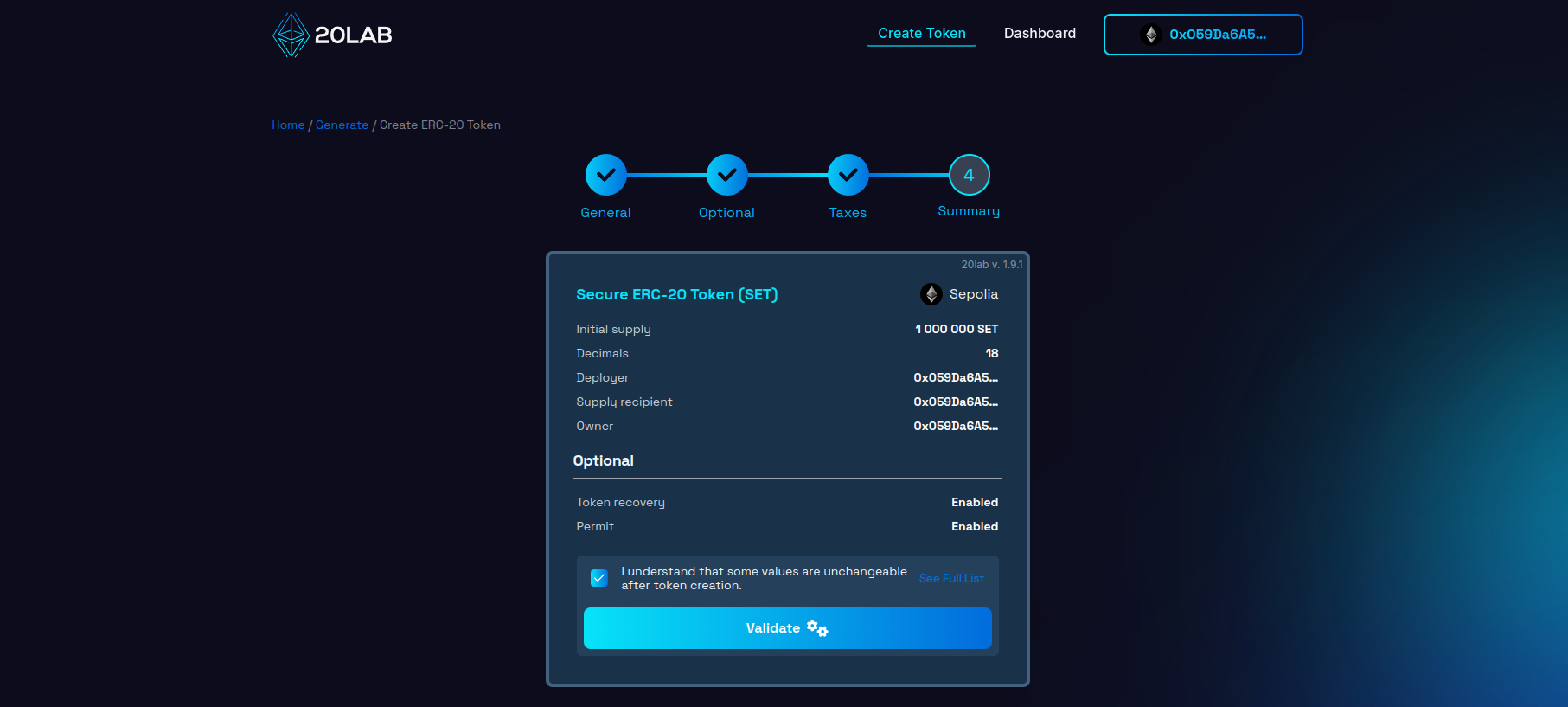 View on Summary page before validation