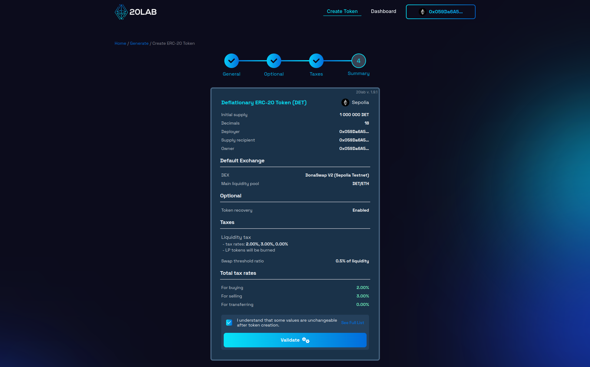 View on Summary page before validation