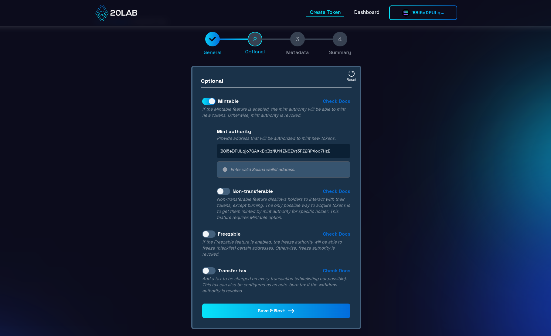 View on mintable feature in generator