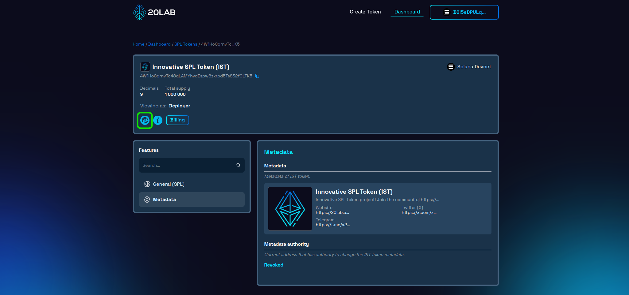 Block explorer icon location in dashboard