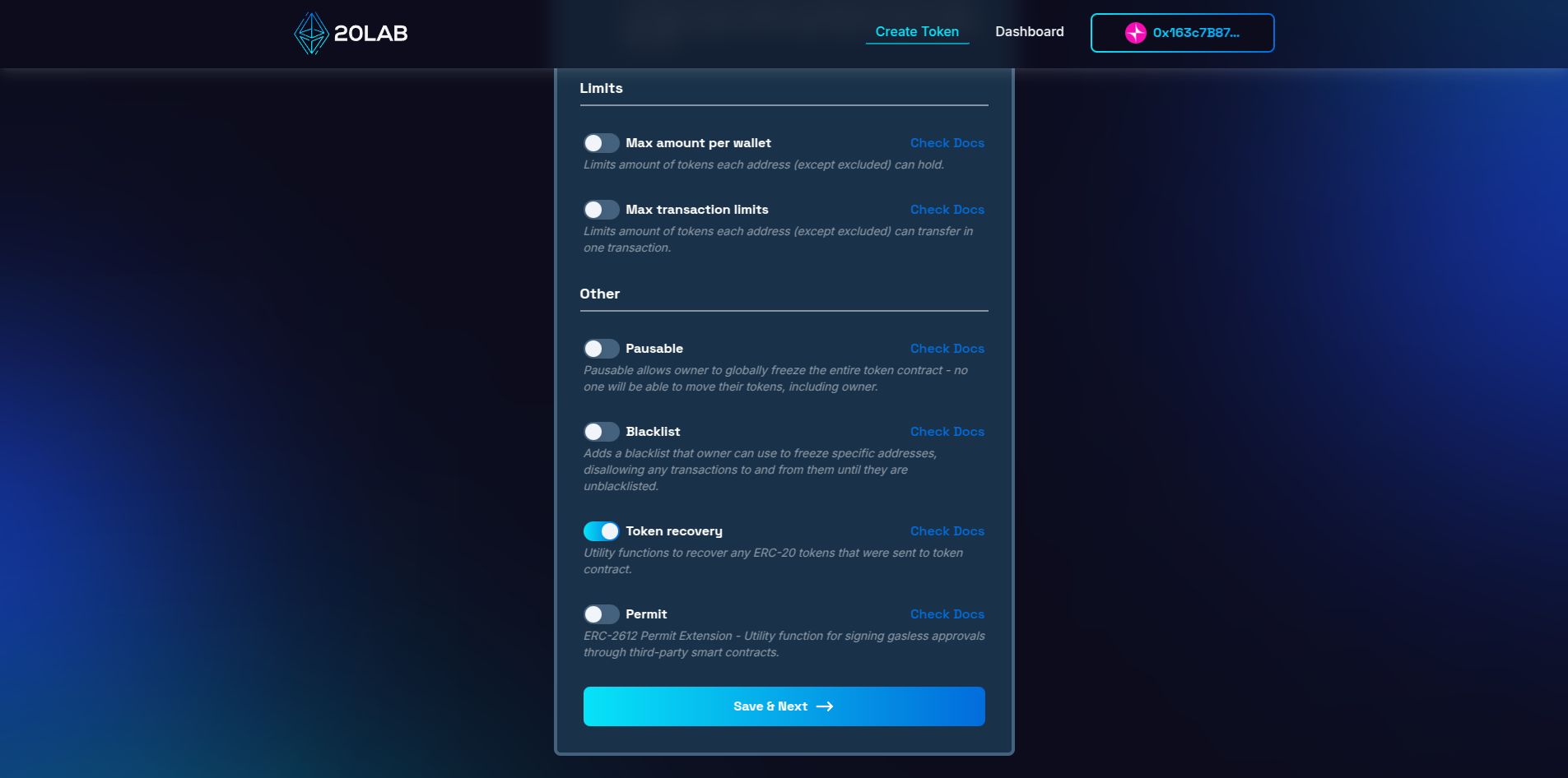 View on token recovery feature in generator