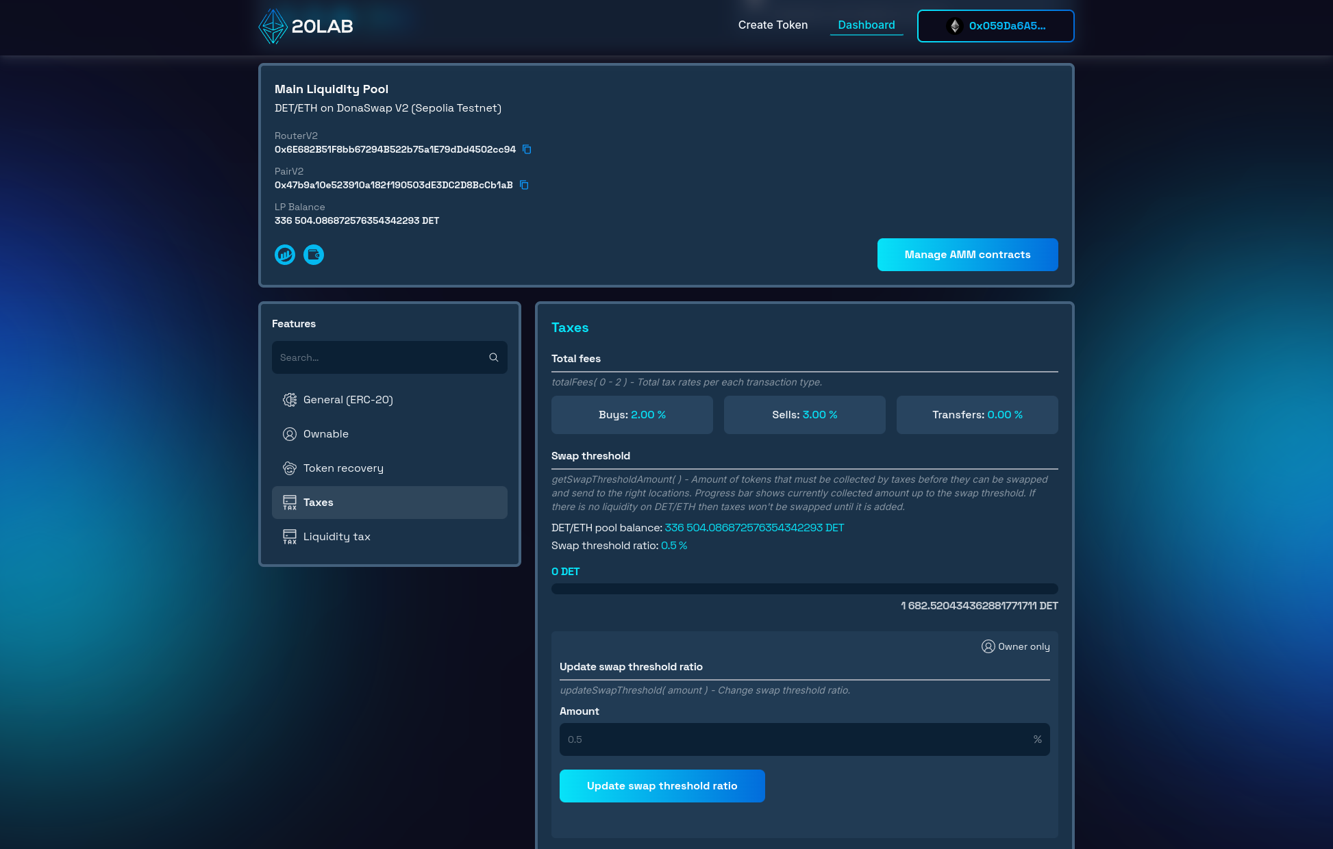 No collected tokens on token contract