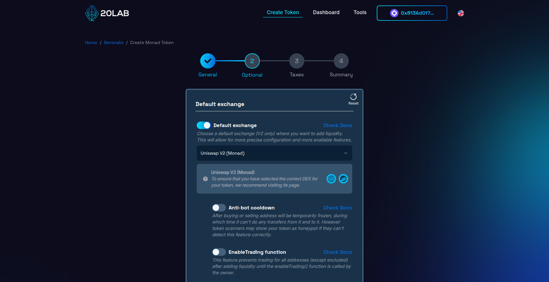 Selecting default exchange for ERC-20 token