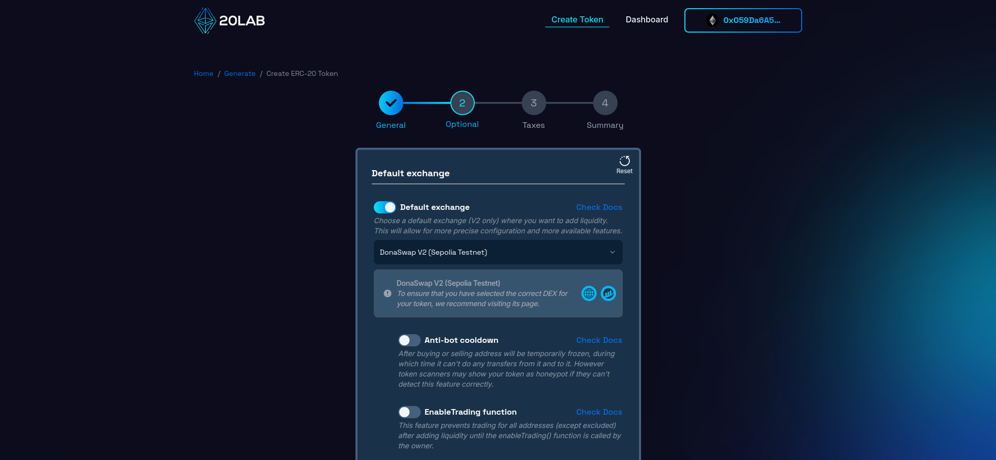 Selecting default exchange for ERC-20 token