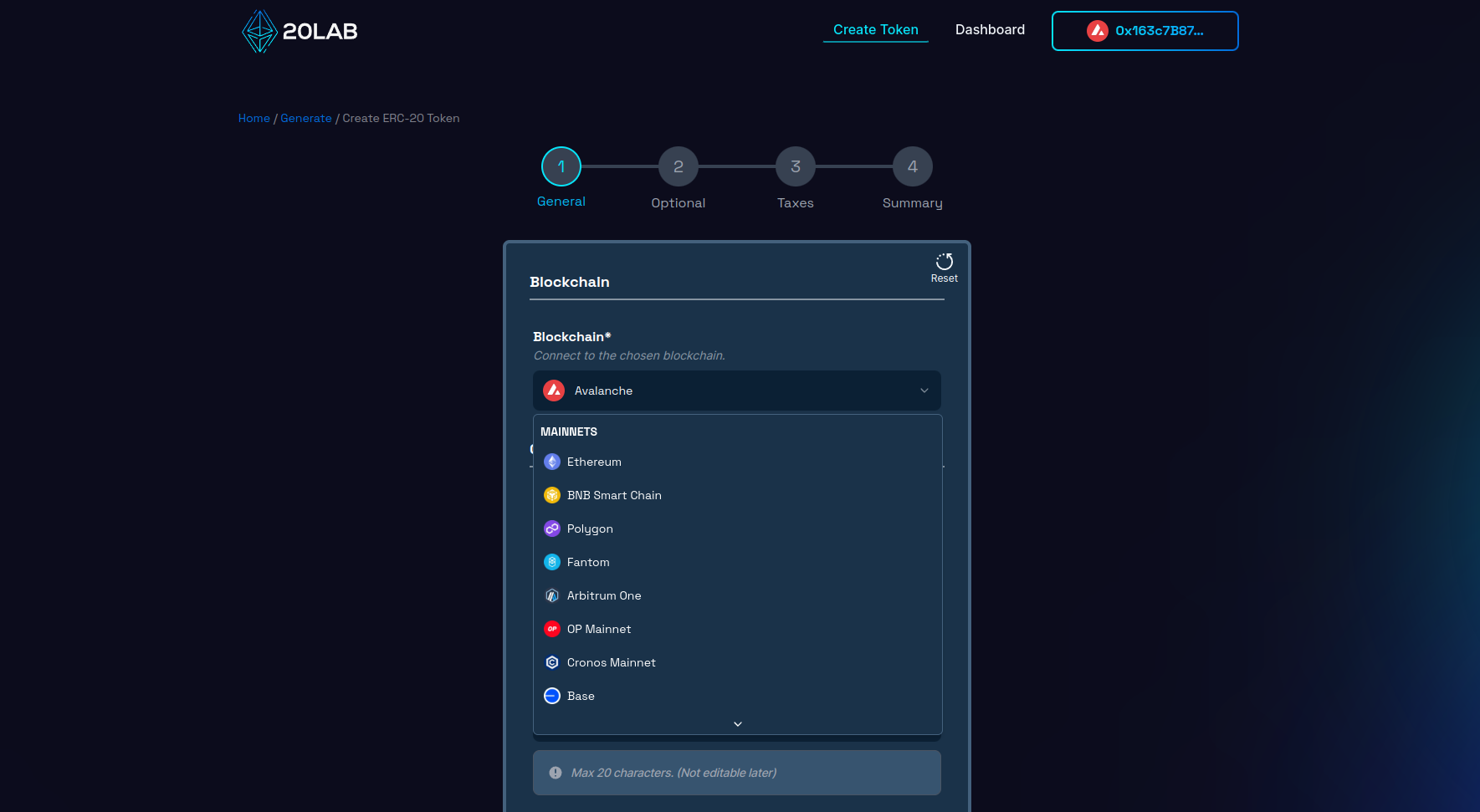 Changing blockchain in generator page to Avalanche