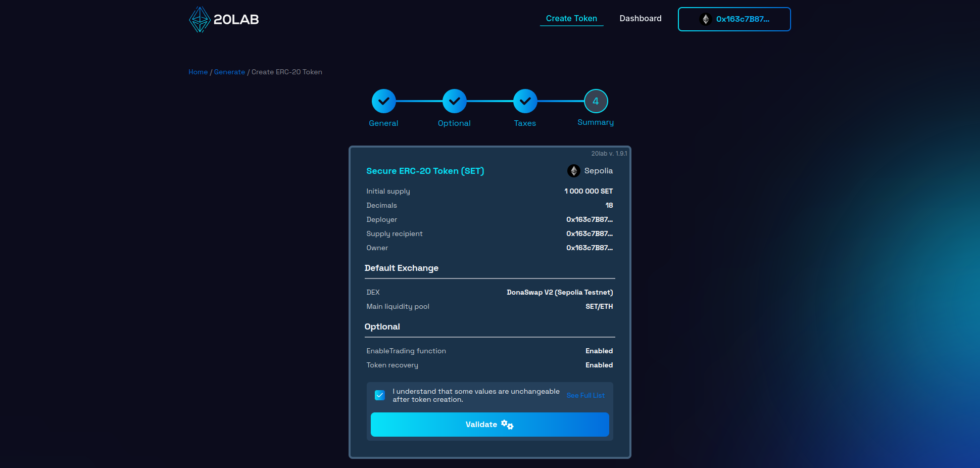 View on Summary page before validation