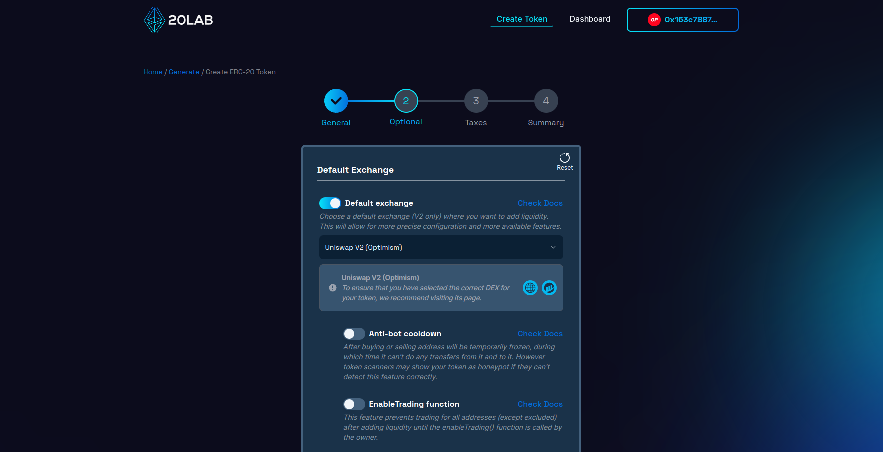 Selecting default exchange for ERC-20 token