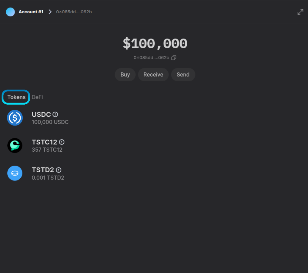 Suiet wallet with the “Tokens” section selected.