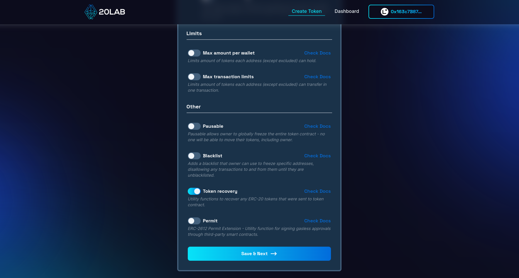 View on token recovery feature in generator