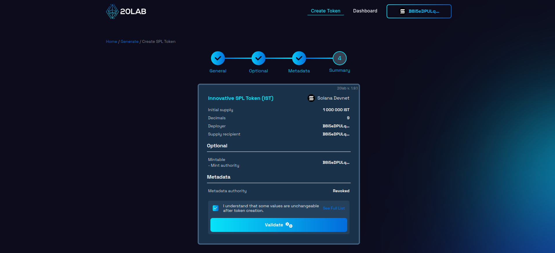 View on Summary page before validation