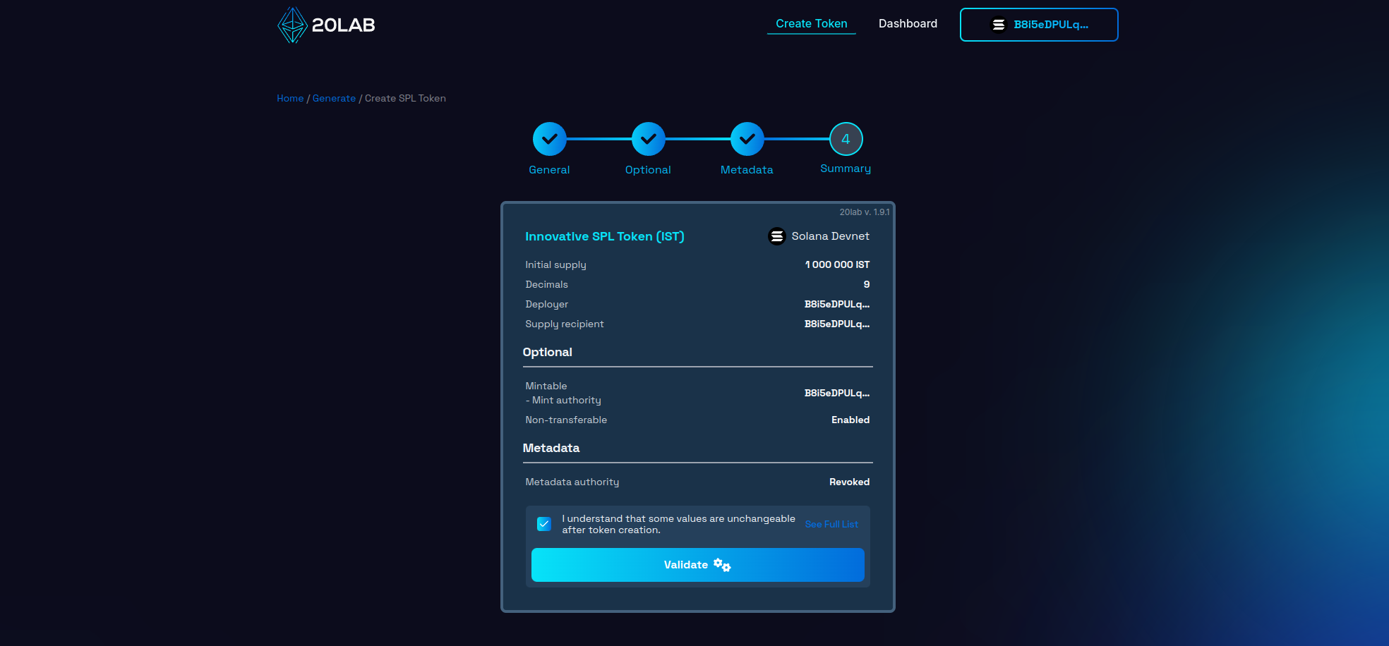 View on Summary page before validation