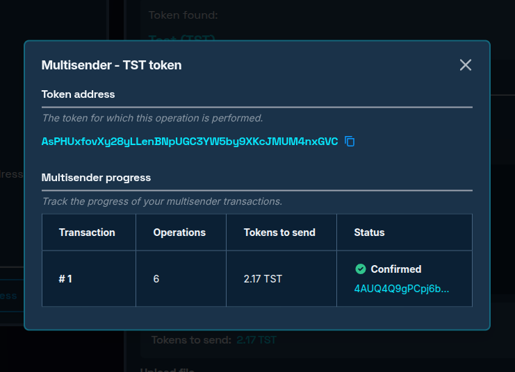 Progress window for multisender operation
