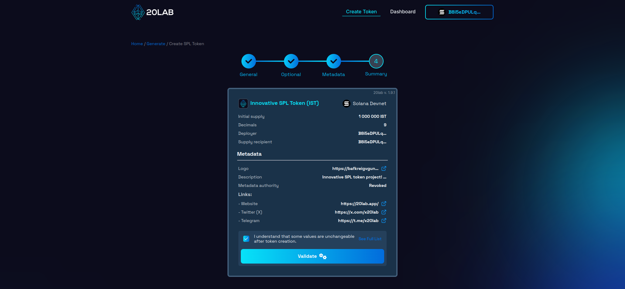 View on Summary page before validation