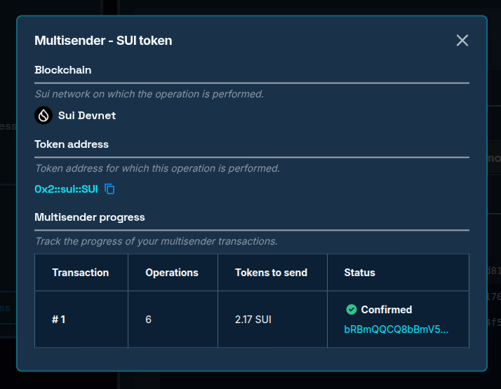 Airdrop tool progress window with completed operations