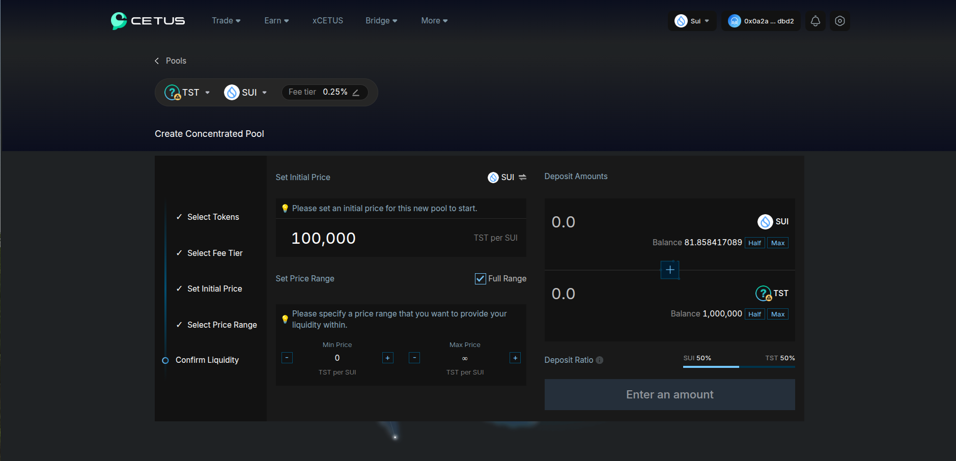 Setting an initial price with "Full Range" option enabled