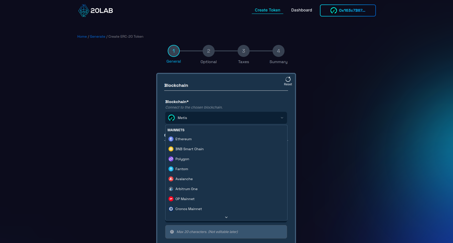 Changing blockchain in generator page to Metis