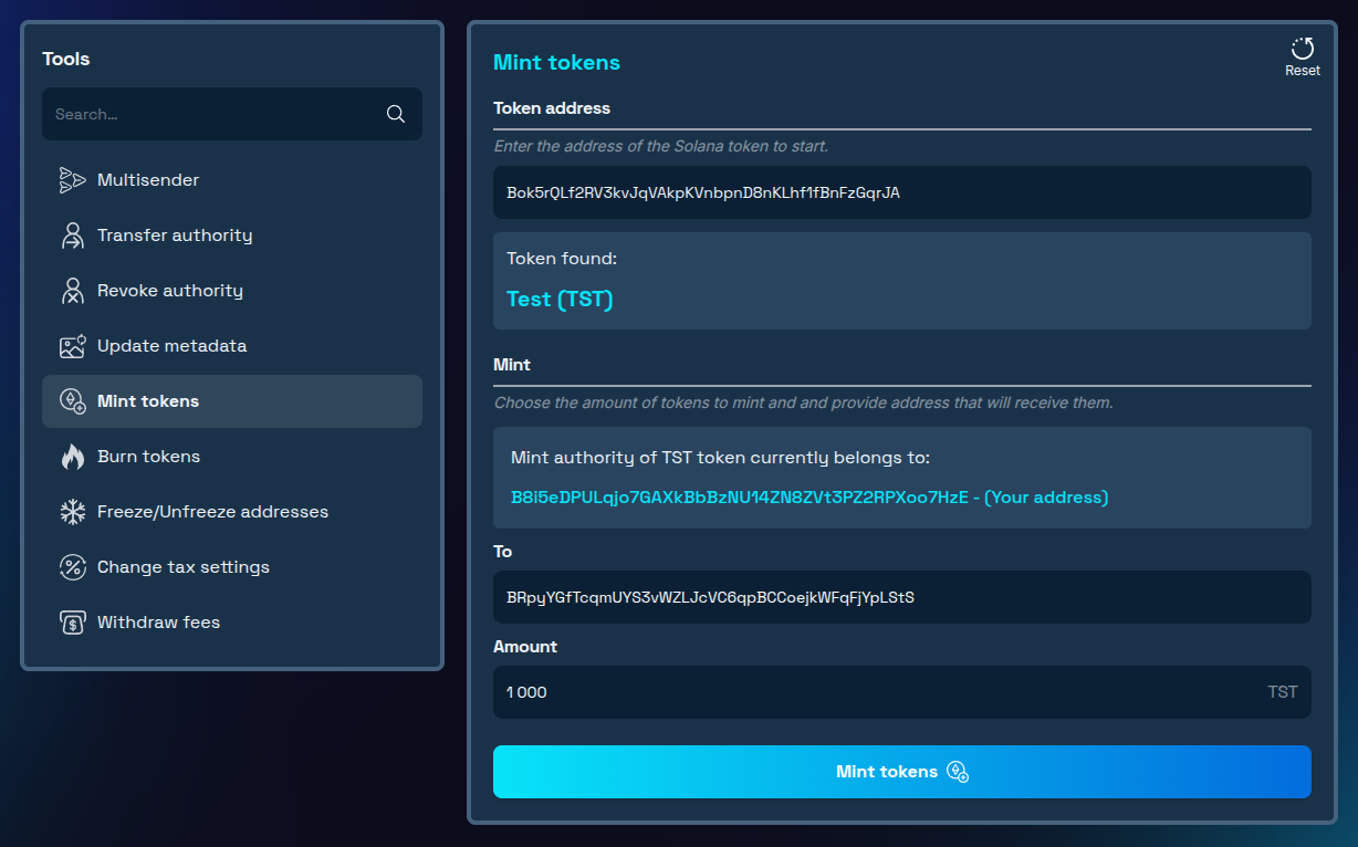 Amount and recipient address added