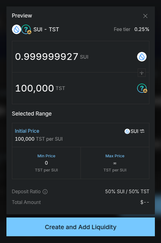 Pool creation modal on Cetus platform