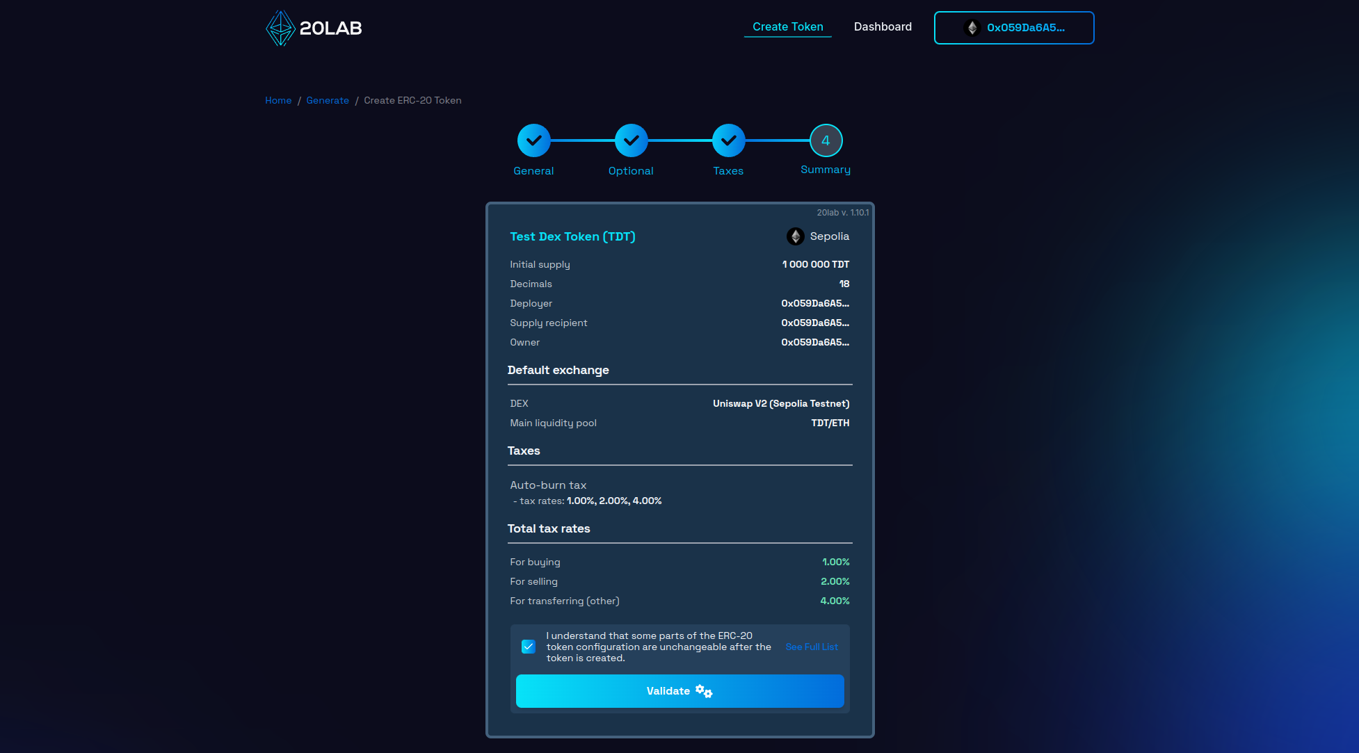 View on Summary page before validation