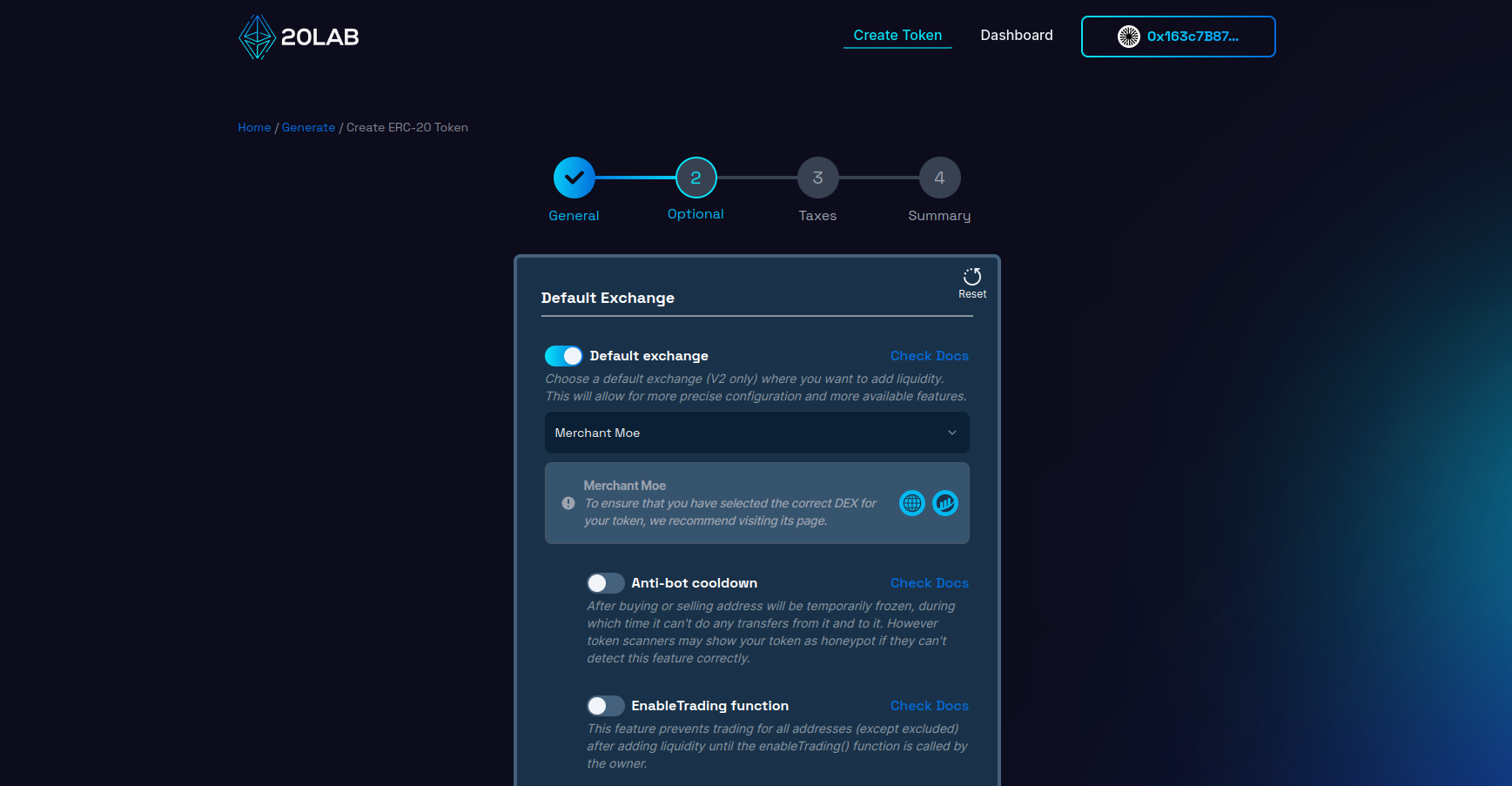 Selecting default exchange for ERC-20 token