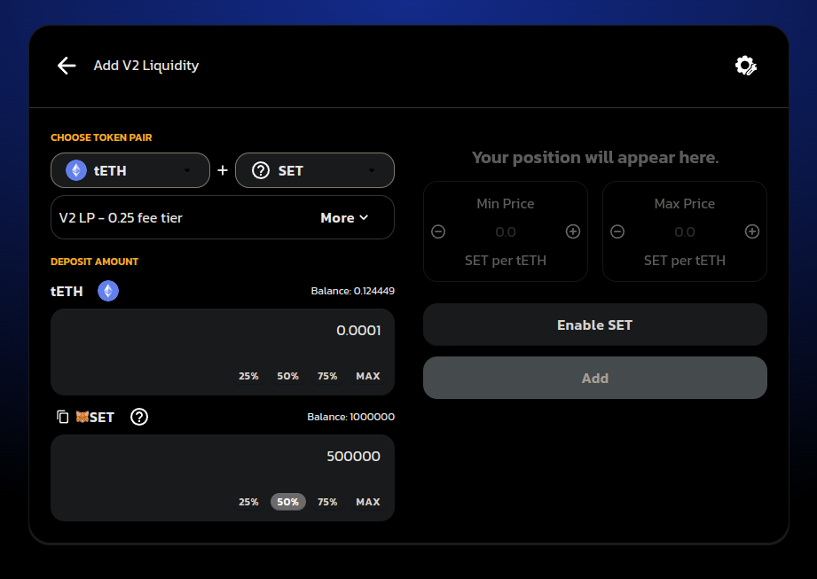 Adding test liquidity to ERC-20 token