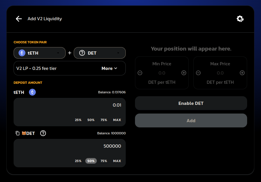Adding test liquidity to ERC-20 token