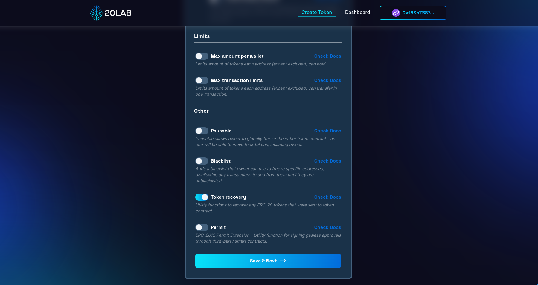 View on token recovery feature in generator