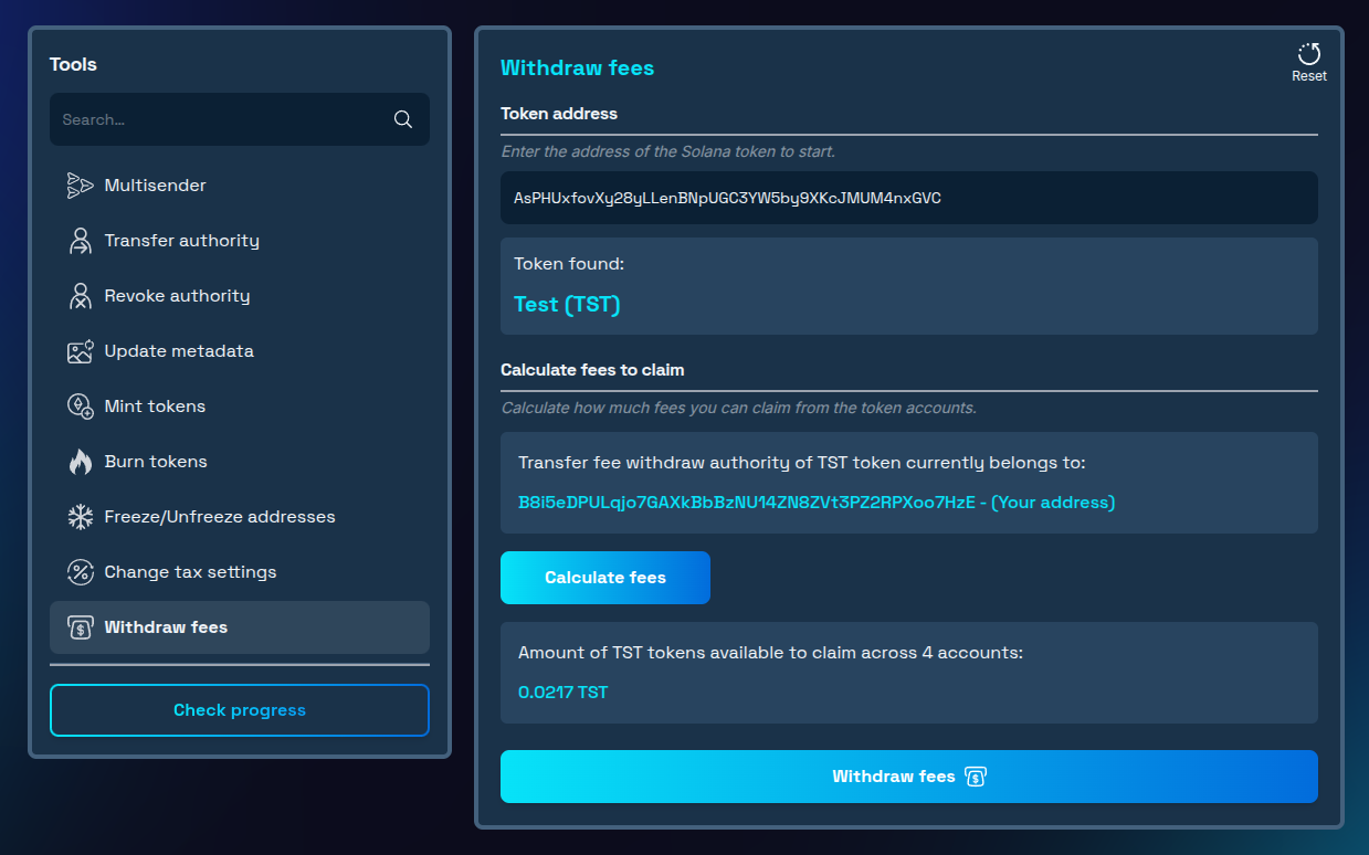 Pending fees available to claim calculated