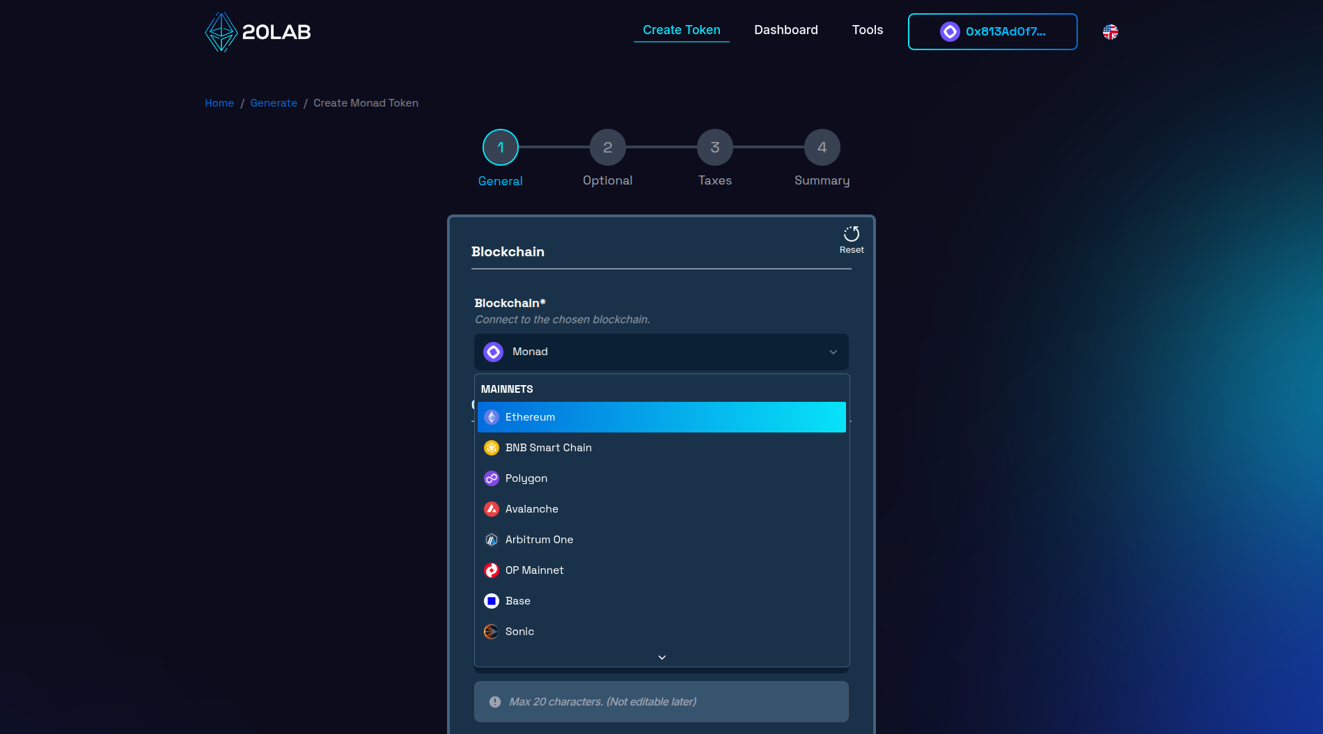 Changing blockchain in generator page to Monad