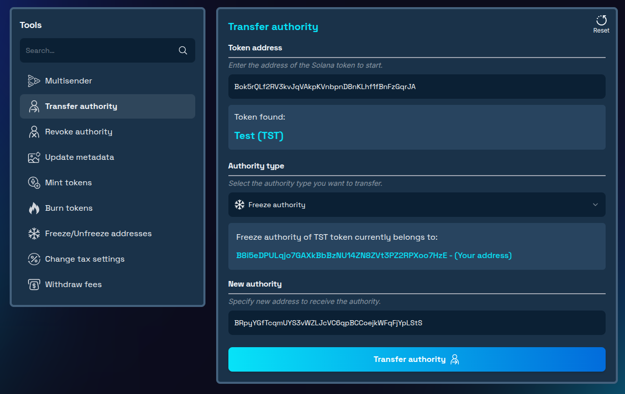 New freeze authority recipient added