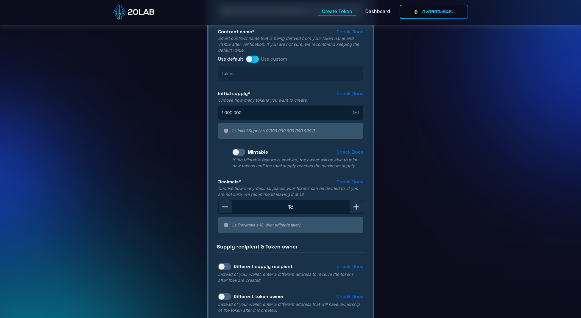 Adding initial supply and decimals for your token