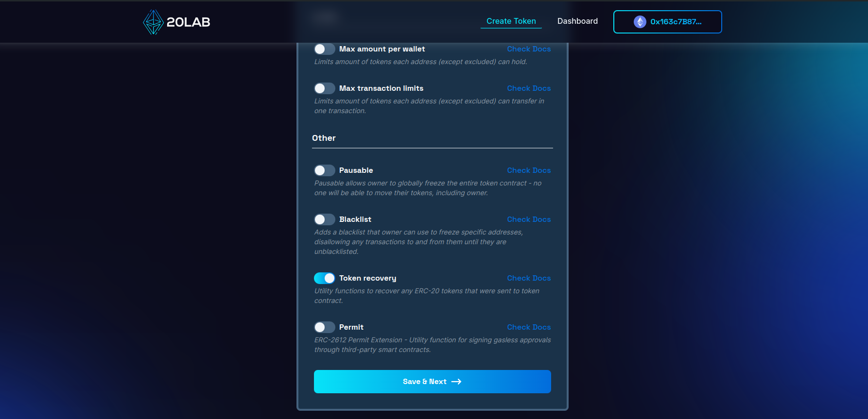 View on token recovery feature in generator