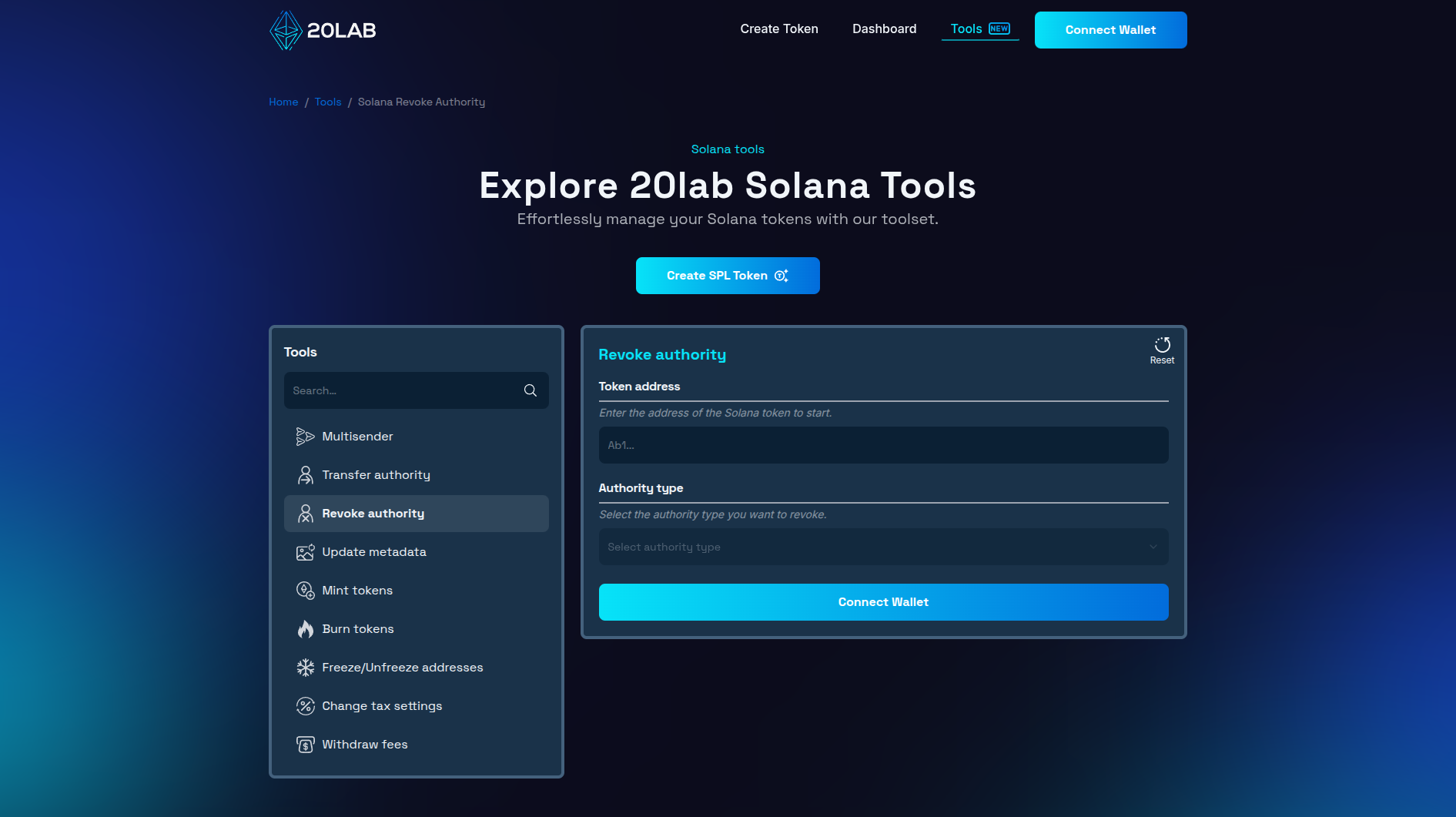 Revoke authority tool interface