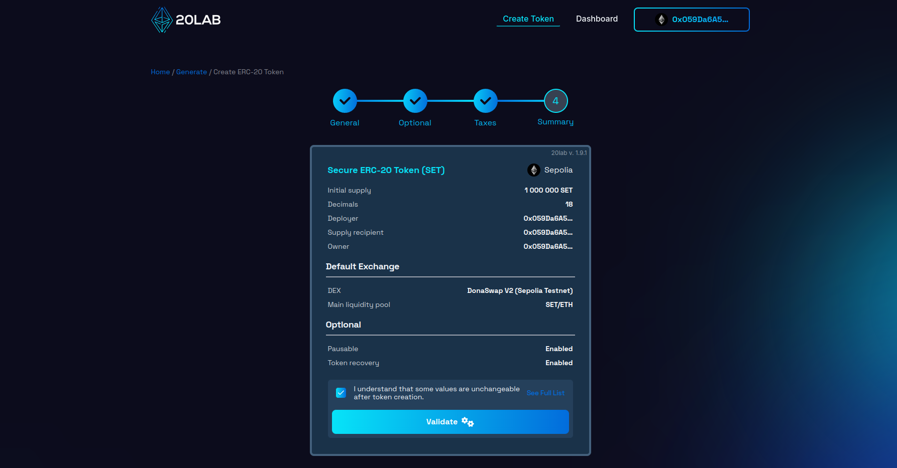 View on Summary page before validation