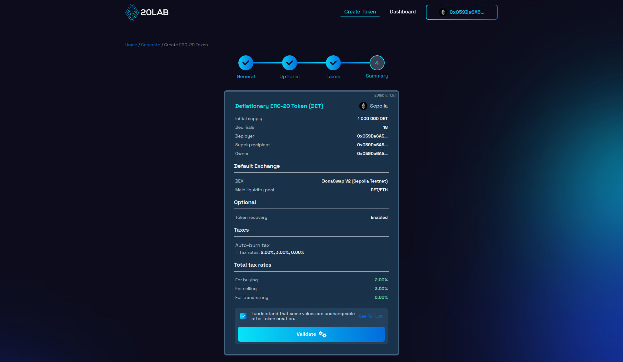 View on Summary page before validation
